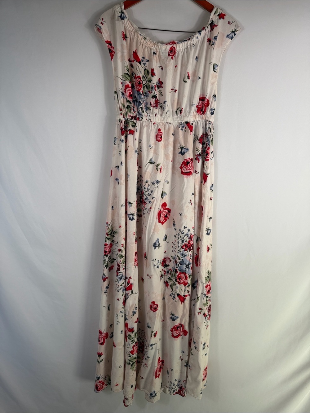 Torrid Floral Tie-Waist Long Maxi Dress Sleeveless Cream with Red. Womens 00 - Picture 5 of 7